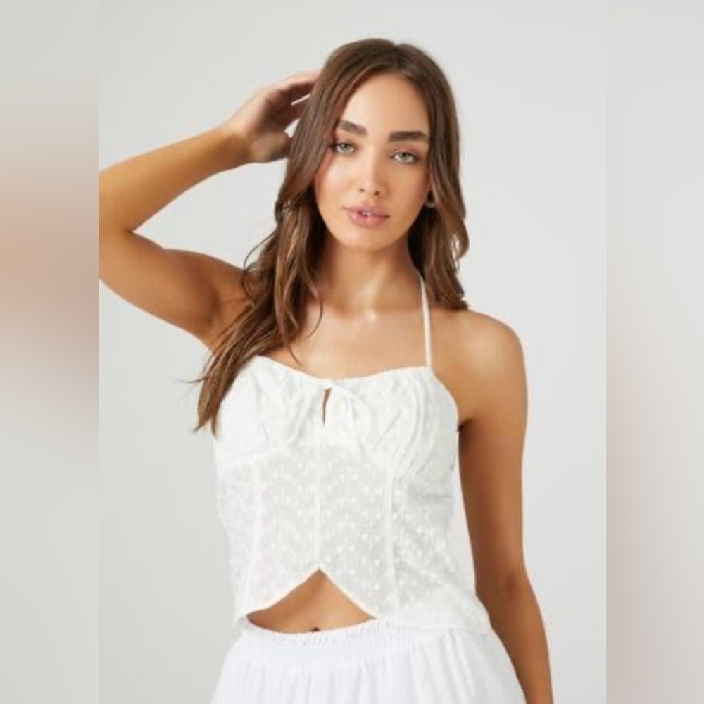 FOREVER21 Women Eyelet Split-Hem white top